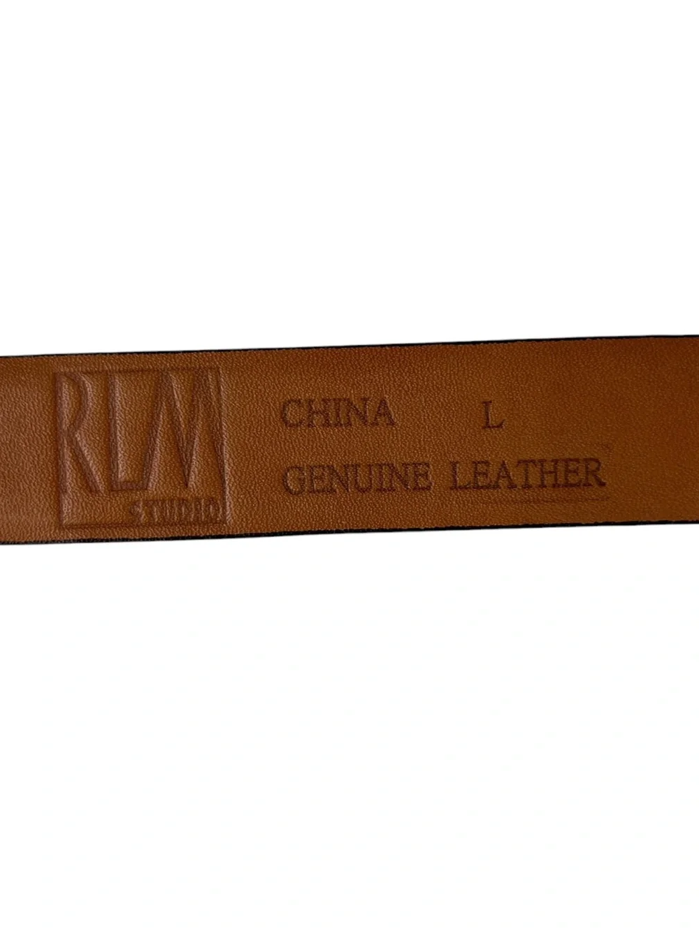 RLM STUDIO Earthy Brown Matte Leather Belt Goldtone Swirl Buckle Size Large